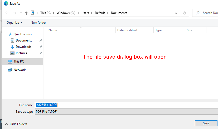 The standard file dialog box on Windows 10