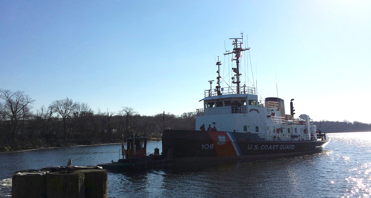 USCG Thunder Bay departs CG Yard