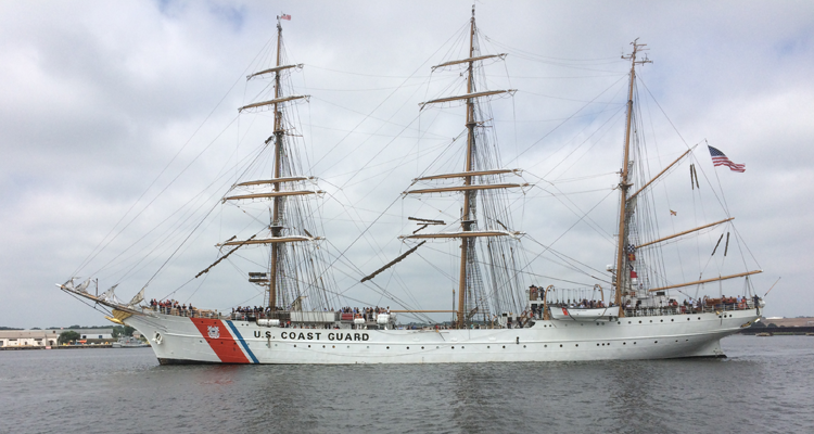 Coast Guard Cutter Eagle arrives at the Coast Guard Yard