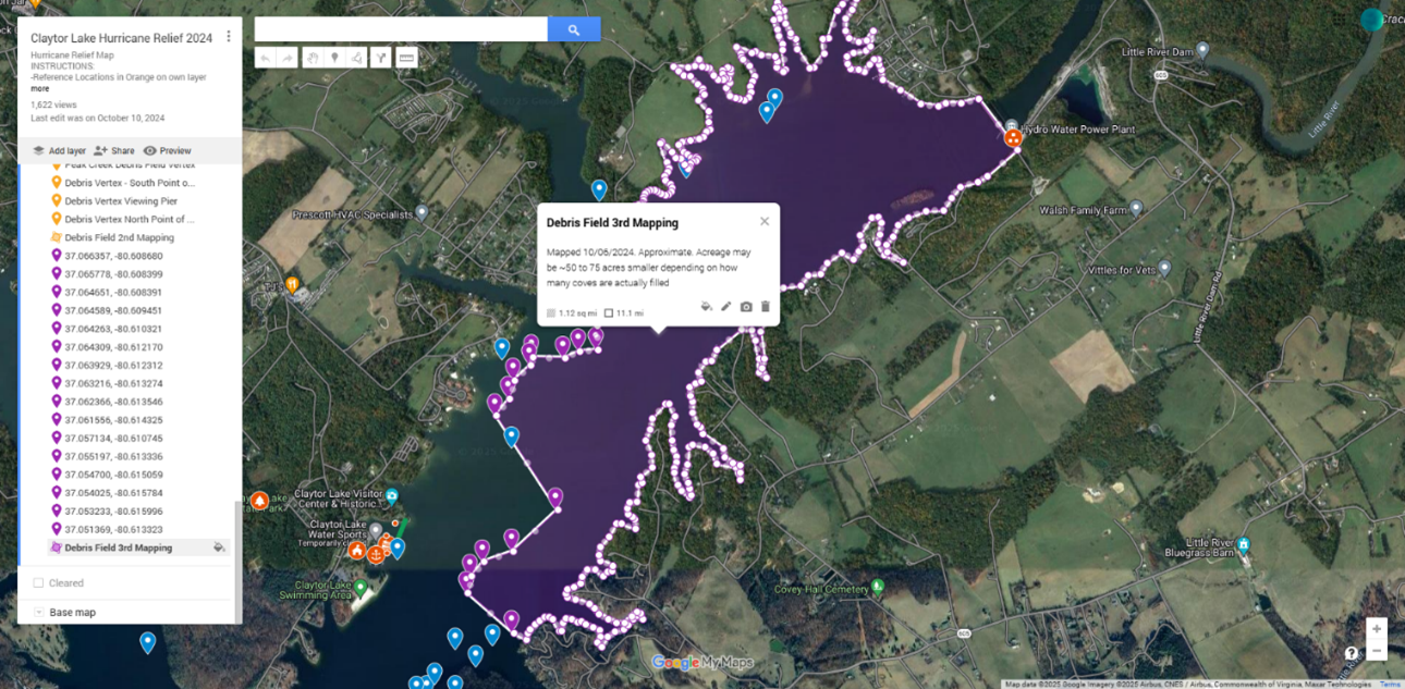 Cloud-Based Debris Field and Hazard Mapping Methods Using GPS data by New River Valley Flotilla
