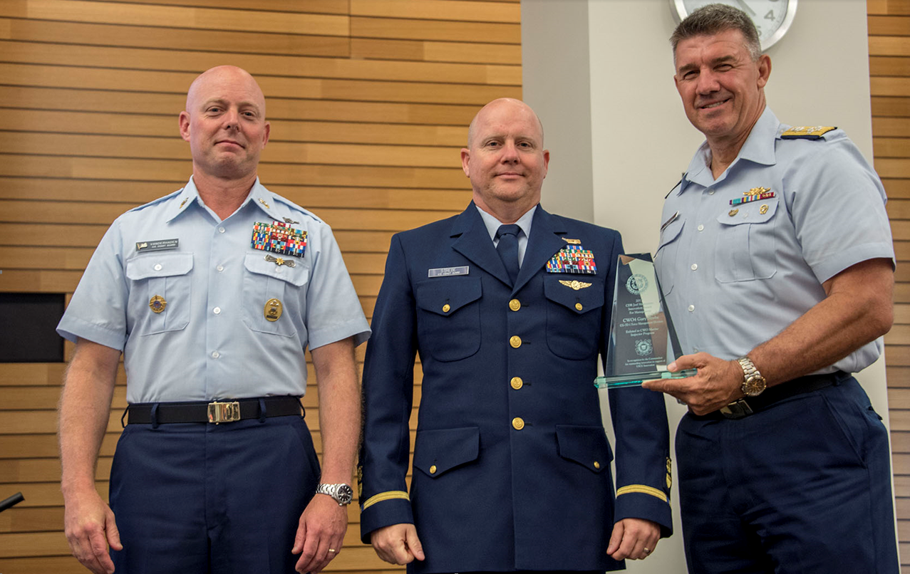 Master Chief Petty Officer Jason Vanderhaden, Chief Warrant Officer Gary Strebe and Adm. Karl Schultz