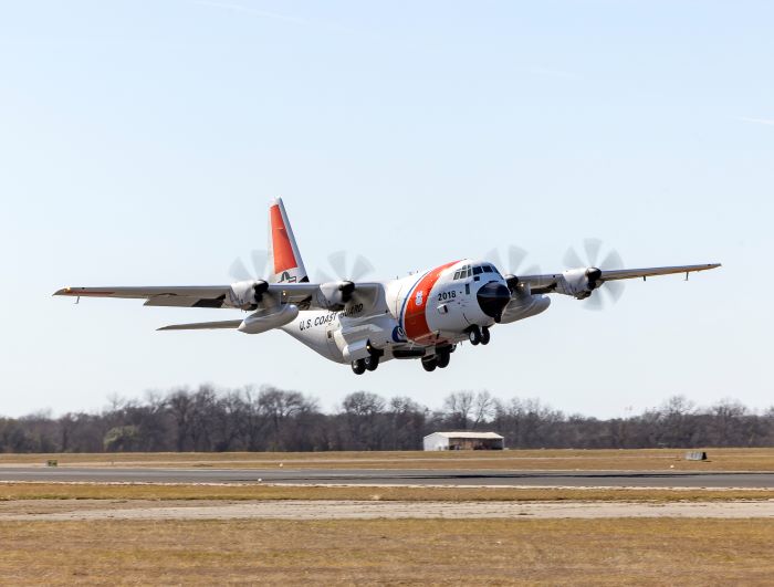 CGNR 2018 during test flights in Waco, Texas, before delivery as the Coast Guard’s 18th missionized HC-130J.